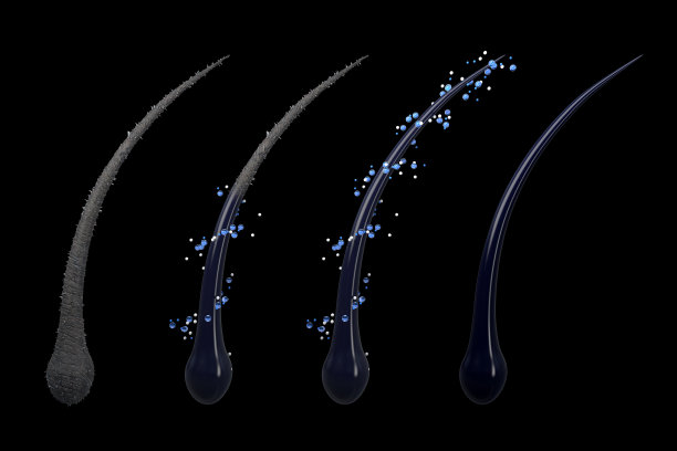 治疗前后特写，修复受损头发，3D渲染。图片下载