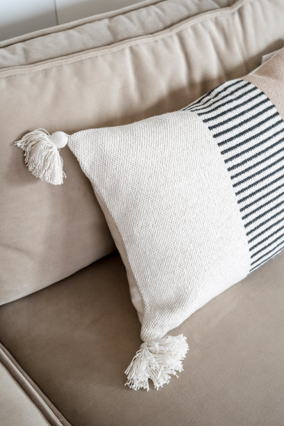 房间里舒适沙发上的软垫特写图片下载