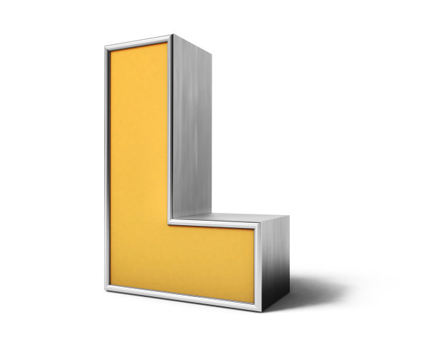 L 3d黄金字母表。L 3d文本。3d渲染。A到Z文本图片下载