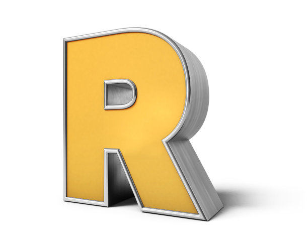 R 3d黄金字母。3D渲染的金色字体孤立的白色背景。3 d渲染。A到Z文本。图片下载