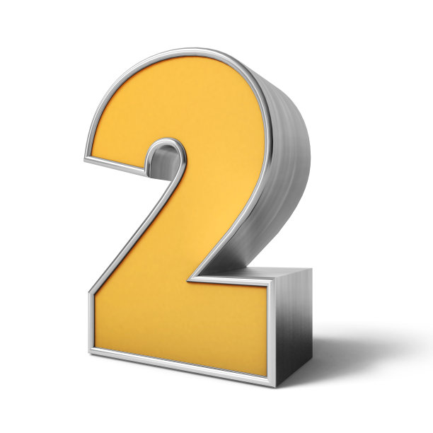 黄金3D 2号。白色背景上的3D黄金数字。3 d渲染。图片下载