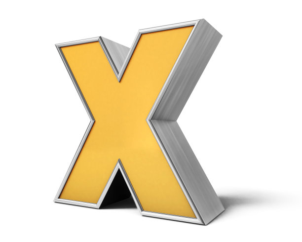 黄金X 3d。黄金字母隔离在白色背景上的3D渲染。3 d渲染。A到Z文本。图片下载