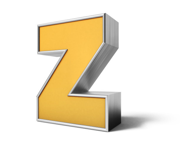 Z字母。黄金字母隔离在白色背景上的3D渲染。3 d渲染。A到Z文本。图片下载