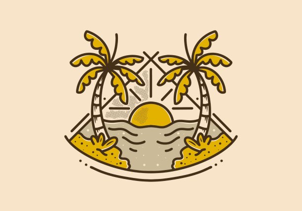 复古单色线的海滩景观在三角形图片下载