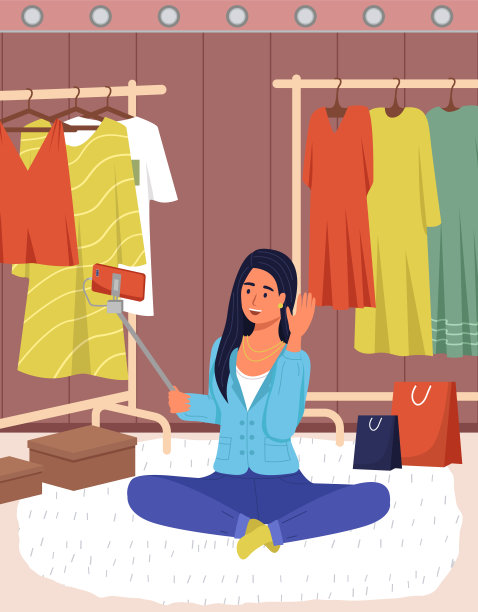 女孩时尚博主做播客，用手机视频记录关于衣橱，服装博客，购物图片下载