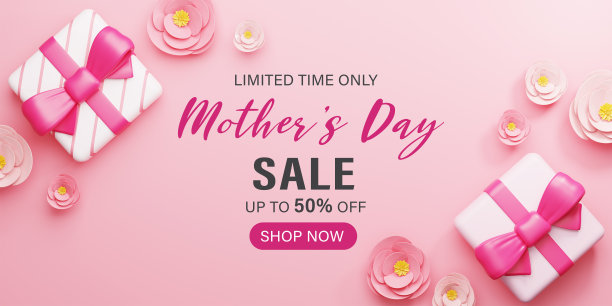 3 d渲染。母亲节促销横幅插图。礼盒和玫瑰花在粉红色的背景。图片下载