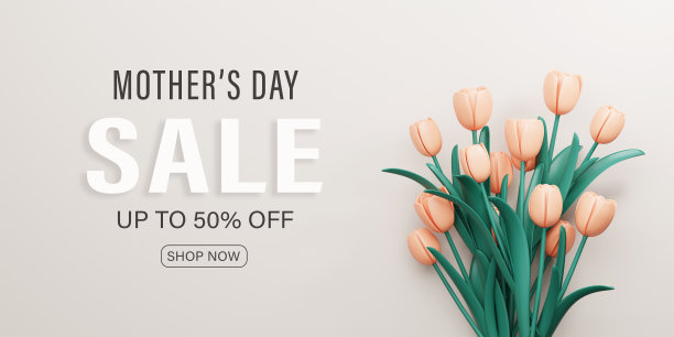 3 d渲染。母亲节促销横幅插图。灰色背景上的橙色郁金香花。图片下载