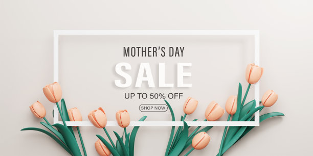 3 d渲染。母亲节促销横幅插图。橙色郁金香花和矩形框架在灰色背景。图片下载