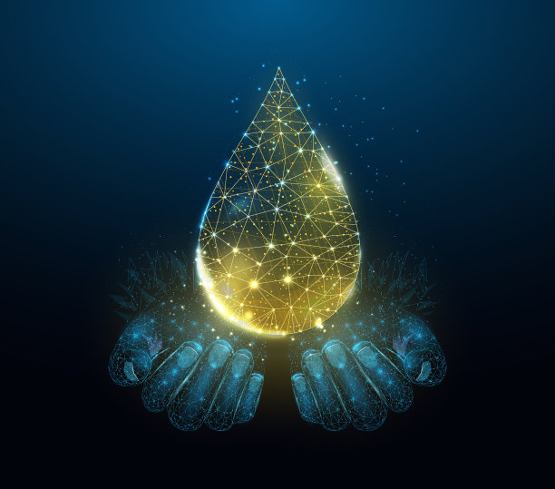 油价下降。线框发光低多边形设计在深蓝色的背景。抽象的未来主义矢量插图图片下载