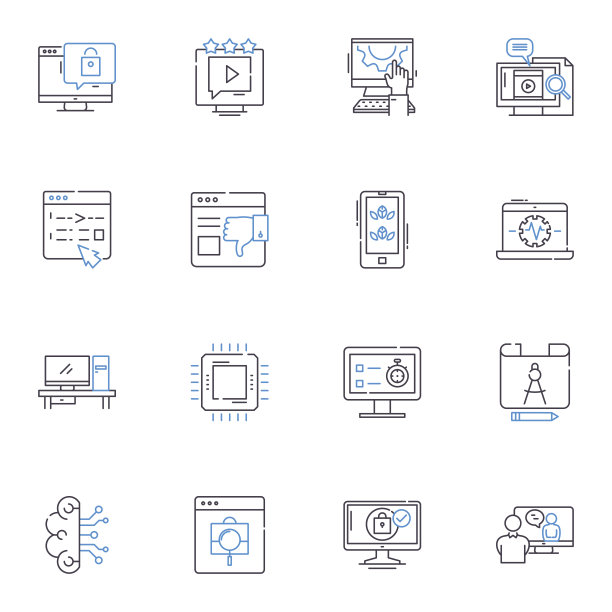 系统的线条图标收集。Nerked, Interconnected, Holistic, Global, Collaborative, Integrated, Comprehensive vector and linear illustration。集体的、连贯的、连贯的轮廓标志设置图片下载