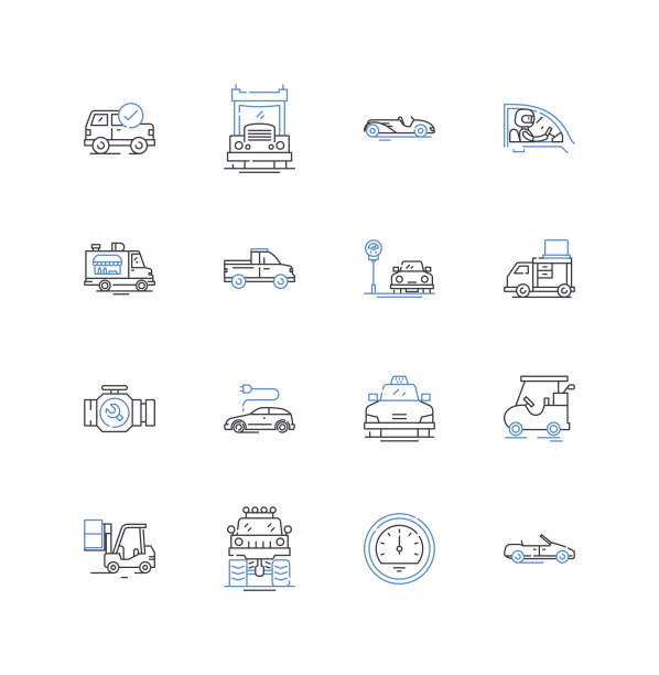 出租车和网约车图标集合。优步，出租车，Lyft，出租车计价器，乘车，车辆，票价矢量和线性插图。司机，乘客，计价器轮廓标志设置图片下载