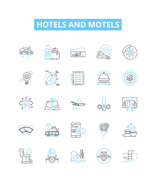 酒店和汽车旅馆矢量线图标集。住宿，住宿，旅馆，度假村，套房，汽车旅馆，旅馆插图概述概念符号和标志图片下载