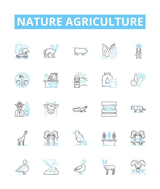 自然农业矢量线图标集。耕作，农业，自然，作物，灌溉，栽培，种植插图概述概念符号和标志图片下载
