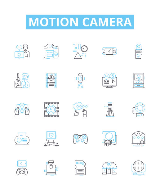 运动相机矢量线图标集。相机，动作，捕捉，拍摄，数字，记录，流插图概述概念符号和标志图片下载