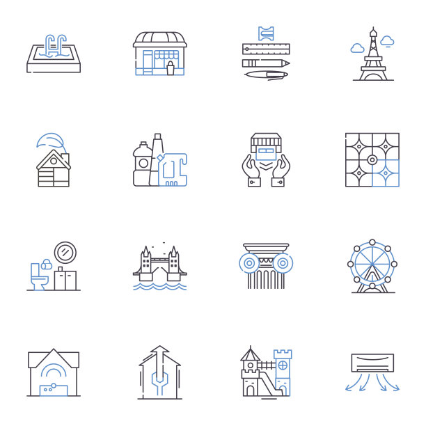 拖车线图标收集。顺风车，货物，拖运，平板，封闭，坡道，效用矢量和线性插图。拖曳，车轴，自卸车轮廓标志设置图片下载