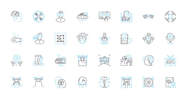 自动航运线性图标集。效率，准确性，可靠性，跟踪，物流，优化，整合线矢量和概念标志。机器人，仓储，运输大纲插图图片下载
