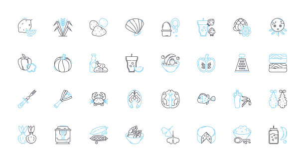 早餐线性图标集。鸡蛋，吐司，煎饼，煎蛋卷，谷物，培根，鳄梨线矢量和概念标志。百吉饼，牛角包，咖啡轮廓插图图片下载