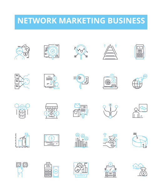 网络营销业务矢量线图标集。网络，营销，商业，传销，直销，销售，家庭为基础的插图概述概念符号和标志图片下载