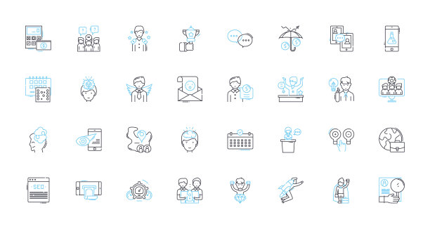 业务创建线性图标集。创业，创业，创新，融资，战略，营销，品牌线矢量和概念标志。网络，管理，扩展大纲插图图片下载