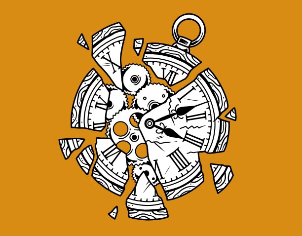 插图爆破时钟与可见的齿轮图片下载