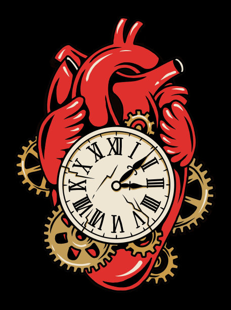 插图破解时钟与齿轮和现实的心图片下载