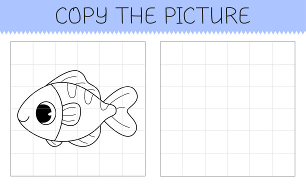 复制图片是一个教育游戏的孩子与鱼。可爱的卡通鱼涂色书。图片下载