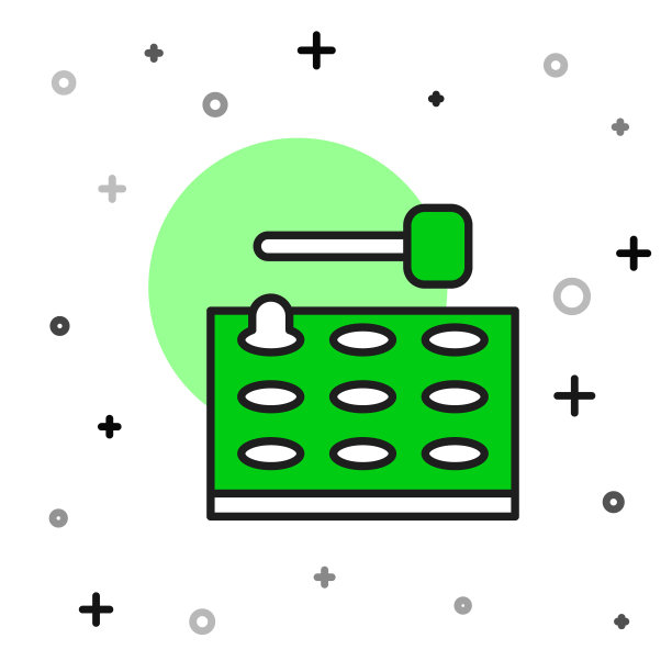 填充轮廓街机与锤子图标孤立的白色背景。游乐园景点。向量图片下载