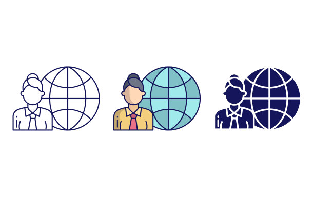 线稿地球女人矢量图标图片下载