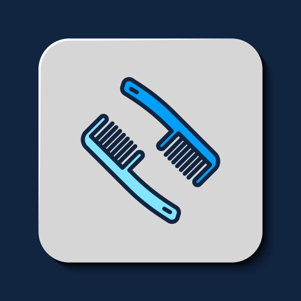 填充轮廓梳子图标孤立的蓝色背景。梳头的标志。理发师的象征。向量图片下载