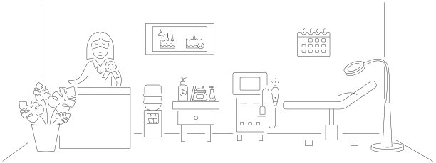 激光治疗柜概念。美容美发室。沙龙或诊所接待。美容院室内设有床等器械。时尚线条风格。沙龙的背景。矢量图图片下载