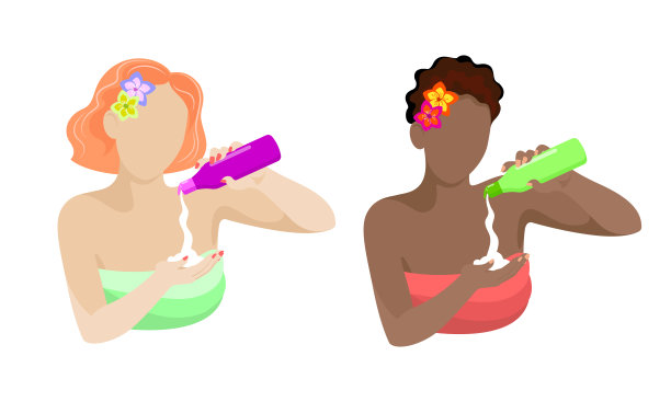 两个无脸女孩的模板，手里拿着洗发水图片下载