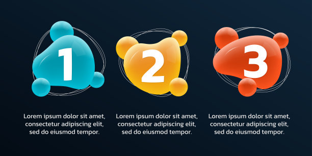 3步信息图与五个数字和三维抽象液体形状。时间线，业务流程，演示信息图形模板与现代有机气泡设计。矢量插图。图片下载