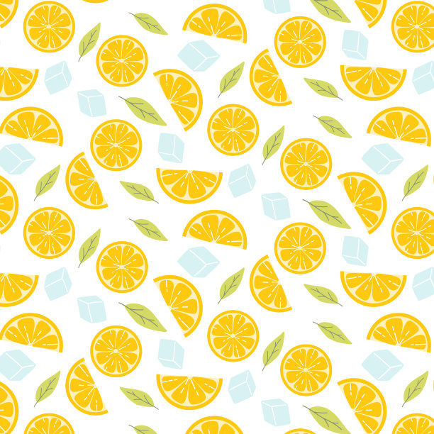 无缝图案与柠檬片。新鲜的柠檬，薄荷和冰。矢量插图。图片下载