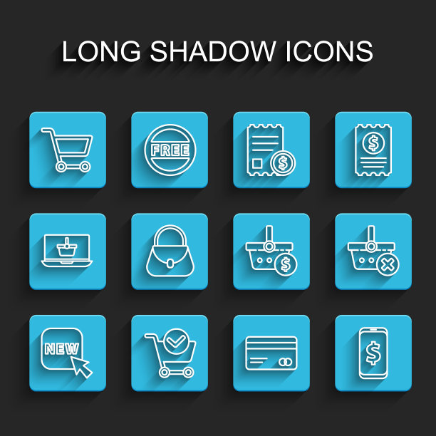 设置行按钮与文本新，购物车复选标记，信用卡，智能手机美元，手提包，删除购物篮和图标。向量图片下载