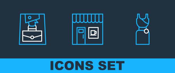 集线女装，手袋和咖啡店的图标。向量图片下载