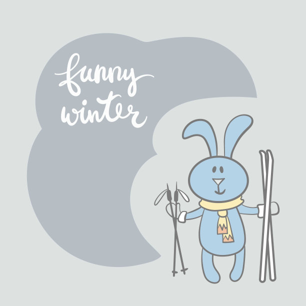 圣诞涂鸦冬天新年兔子黑色和白色图片下载