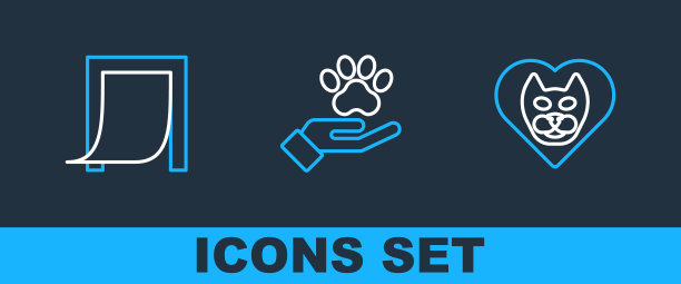设置线心与猫，门为宠物和手动物足迹图标。向量图片下载
