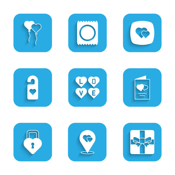 集爱的文字，位置与心，礼盒，情人节传单，城堡的形状，请不要打扰，心和气球形式图标。向量图片下载