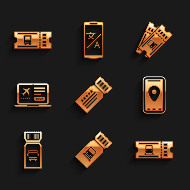 集票，火车票，信息图的城市地图，公共汽车，笔记本电脑，和图标。向量图片下载