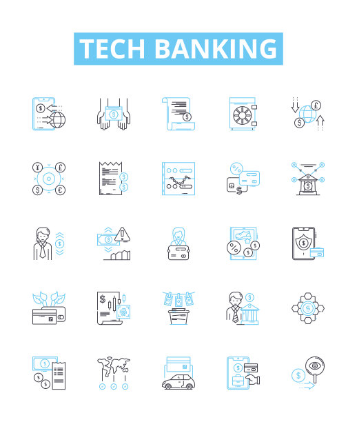 科技银行矢量线图标集。科技银行在线，移动，安全，欺诈，数字，支付，ATM插图概述概念符号和标志图片下载