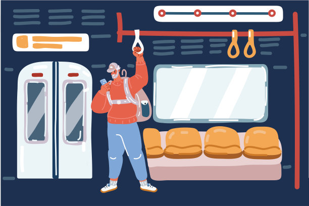 地铁列车上的乘客的卡通矢量插图图片下载