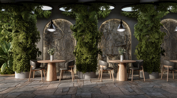 拱形墙在现代室内设计，3d渲染图片下载