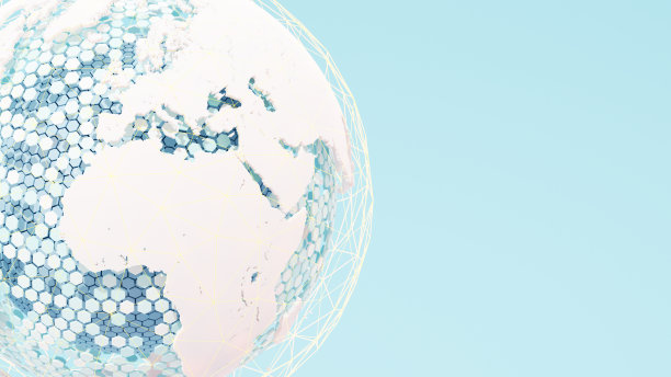 三维模型的地球与网络的连接。欧洲，非洲，中东。图片下载