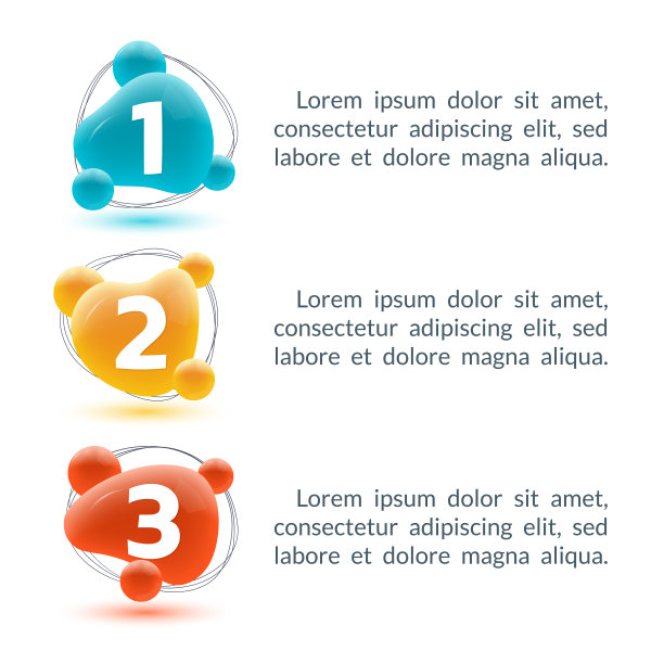 3个步骤，选项信息图。菜单，列表设计与三维抽象液体形状。展示，布局横幅模板与三个元素。矢量插图。图片下载