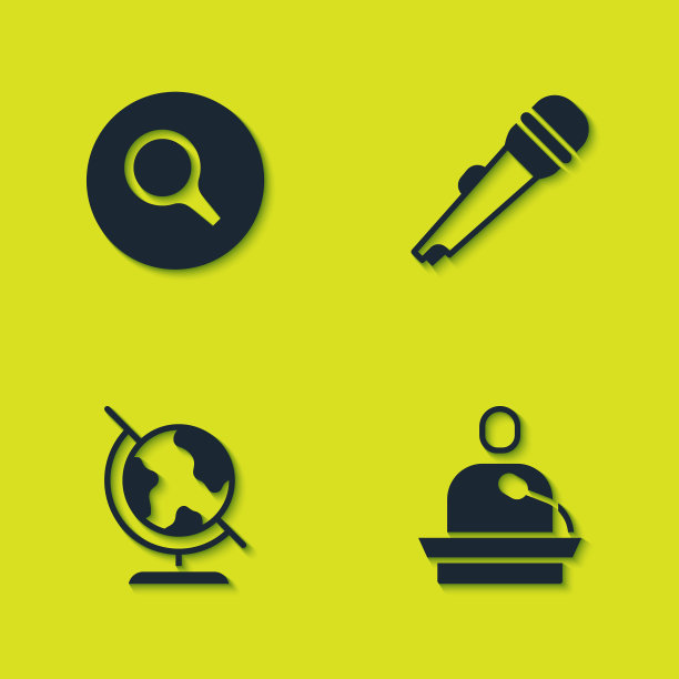 设置放大镜，讲课，地球仪和麦克风图标。向量图片下载