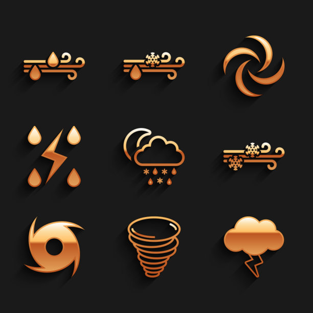 集云与雪，雨，月亮，龙卷风，风暴，风和，和图标。向量图片下载