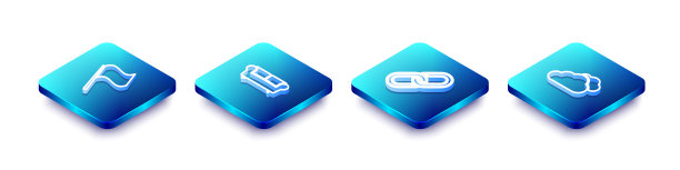 设置等距线标志，沙发，链环和云图标。向量图片下载