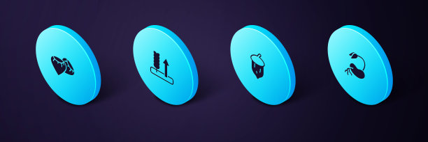 设置等距发芽，橡子，橡树坚果，种子，小麦和种子图标。向量图片下载