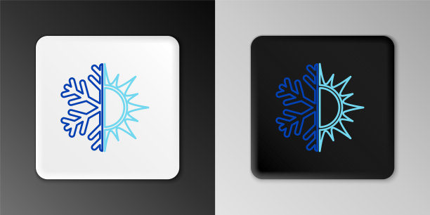 冷热线符号。太阳和雪花图标孤立的灰色背景。冬夏的象征。色彩缤纷的轮廓概念。向量图片下载