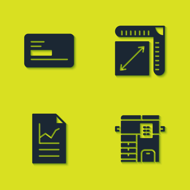 设置名片，复印机，文件与图表和纸张大小图标。向量图片下载